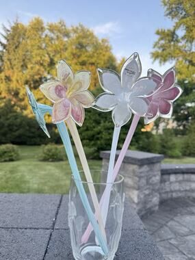 Arte Murano Italy Art Glass Flower Stems Hand Blown White Pink Blue 17.5"~4 Pc